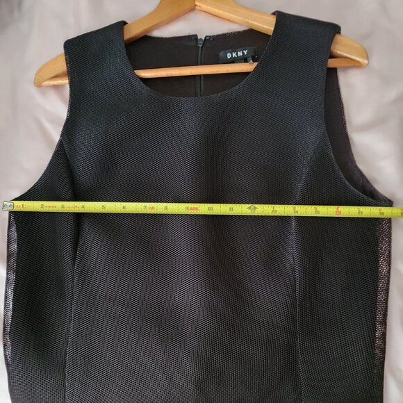 DKNY Black Mesh Fit & Flare Dress with White Leaf Embroidery Size 14 - Picture 8 of 9